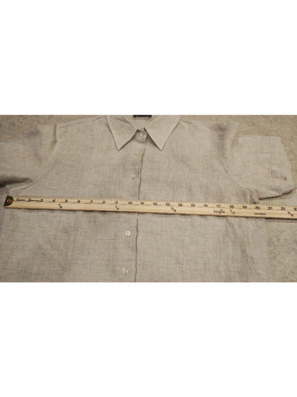 NWT Lands' End Linen Shirt Womens 14 Beige Short Sleeve Button Up Casual Top - Picture 6 of 7